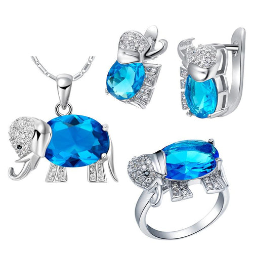 Women Lucky Elephant Ring/Earrings/Necklaces & Pendants Jewelry Set - Bamos