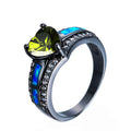 Women Peridot Heart Ring Blue Fire Opal Rings - Bamos