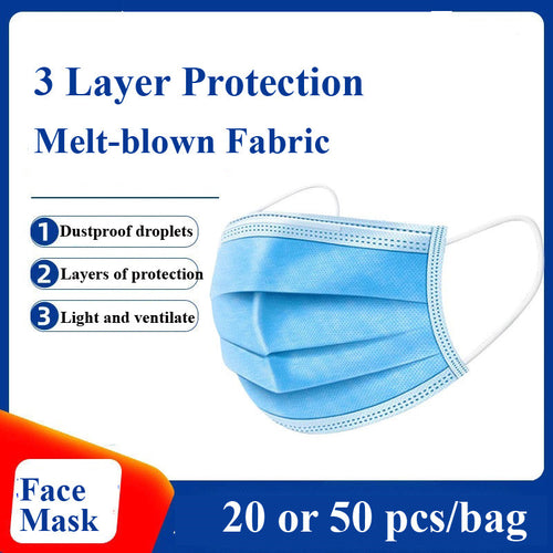 100pcs 3 Layer Disposable Medical Protective Face Mouth Masks Anti nCoV PM2.5 Influenza Bacterial Facial Dust-Proof Safety Masks