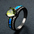 Women Peridot Heart Ring Blue Fire Opal Rings - Bamos