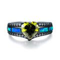 Women Peridot Heart Ring Blue Fire Opal Rings - Bamos