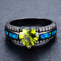 Women Peridot Heart Ring Blue Fire Opal Rings - Bamos