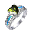 Women Peridot Heart Ring Blue Fire Opal Rings - Bamos