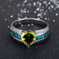 Women Peridot Heart Ring Blue Fire Opal Rings - Bamos