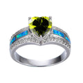 Women Peridot Heart Ring Blue Fire Opal Rings - Bamos