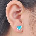 White & Blue Fire Opal Heart Stud Earrings - Bamos