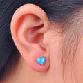 White/Blue/Green Opal Heart Stud Earrings - Bamos