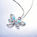 Dragonfly Pendant Necklace (Blue Fire Opal) - Bamos