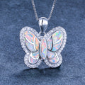 925 Sterling Silver Opal Butterfly Pendant Necklace