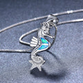 Seahorse Crown Pendant Necklace (Blue Fire Opal)
