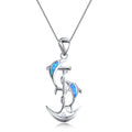 Double Dolphin Anchor Pendant Necklace(Blue/White Opal)