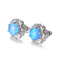 White & Blue Fire Opal Flower Stud Earrings - Bamos