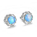 White & Blue Fire Opal Flower Stud Earrings - Bamos