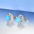 White & Blue Fire Opal Flower Stud Earrings - Bamos