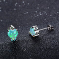 White/Blue/Green Opal Heart Stud Earrings - Bamos