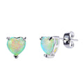 White/Blue/Green Opal Heart Stud Earrings - Bamos