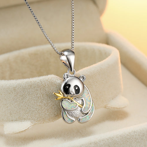 Blue/White Opal Panda Pendant Necklace