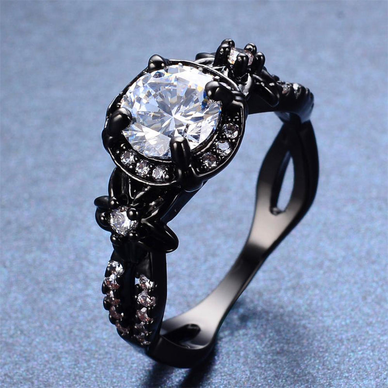 White Sapphire Flower Ring (April Birthstone) - Bamos