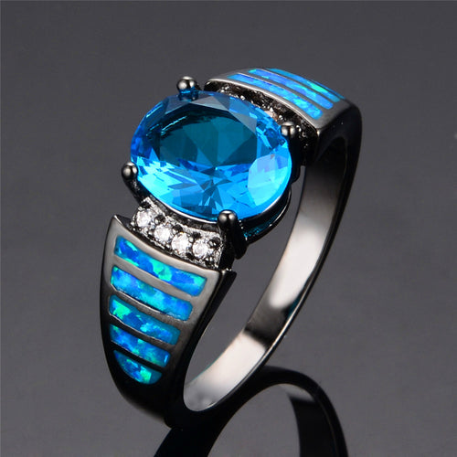 Women Blue Topaz Oval Wedding Ring(December Birthstone) - Bamos