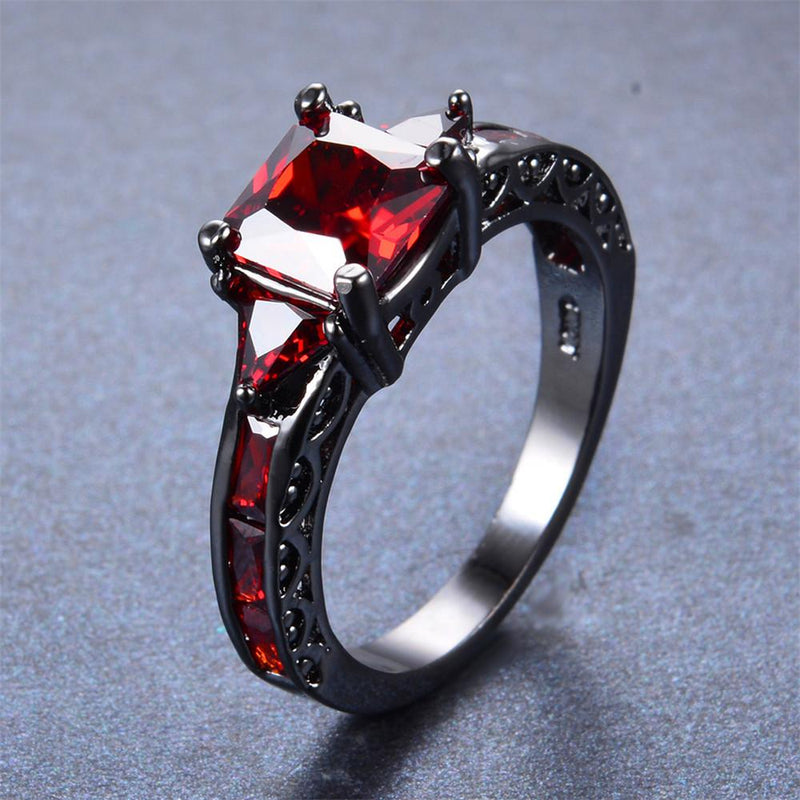 Red Geometric Ring(January Birthstone) - Bamos
