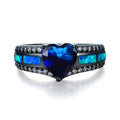 Ocean Blue Opal Heart Ring(October Birthstone) - Bamos