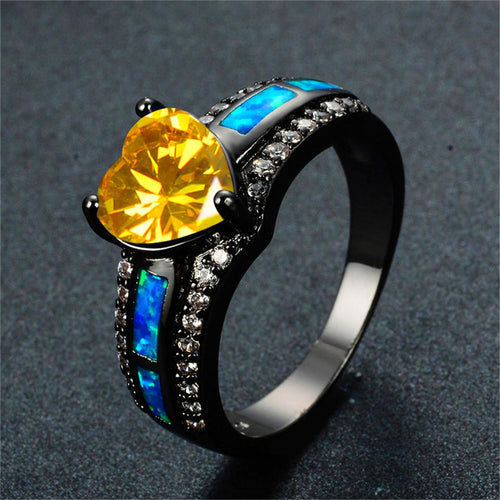 Best GIFT for November Baby (Yellow Topaz Opal Heart Ring) - Bamos
