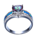 October Birthstone Ring Rainbow Opal Wedding Rings - Bamos