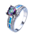 October Birthstone Ring Rainbow Opal Wedding Rings - Bamos