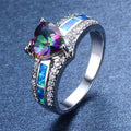 October Birthstone Ring Rainbow Opal Wedding Rings - Bamos