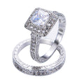 Women White Geometric Wedding Ring Set - Bamos