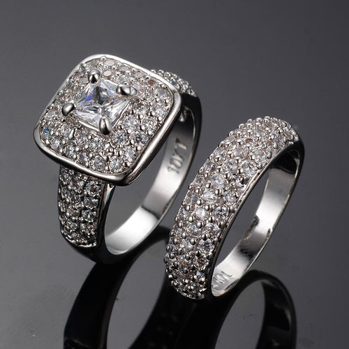 Luxury Women White Engagement Ring Set - Bamos