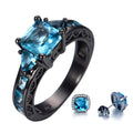 Women Geometric Blue Topaz Ring Earrings Jewelry Set (December Birthstone ) - Bamos