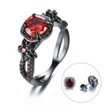Women Red Ring Earrings Jewelry Set(January Birthstone) - Bamos