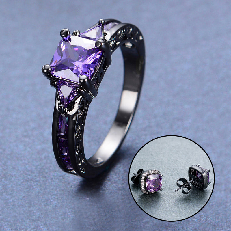 Women Purple Amethyst Wedding Jewelry Set(February Birthstone) - Bamos