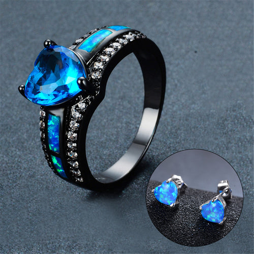 Women Blue Topaz Heart Wedding Jewelry Set(December Birthstone) - Bamos