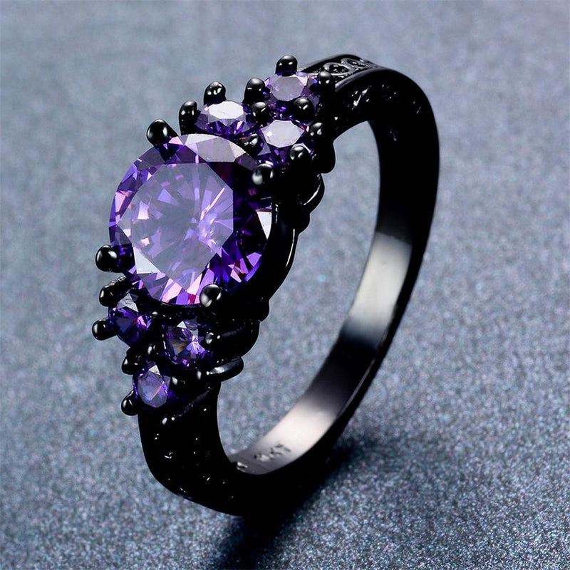 Purple Amethyst Round Ring (February Birthstone) - Bamos