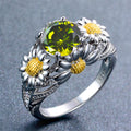 925 Sterling Silver Peridot Daisy Ring - Bamos