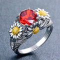 Garnet Daisy Ring (January Birthstone) - Bamos