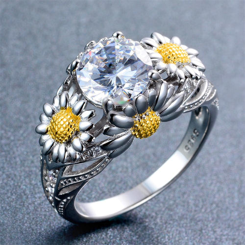 925 Sterling Silver Daisy Diamond Ring - Bamos