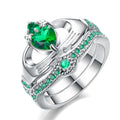 Emerald Green Heart Ring Set - Bamos