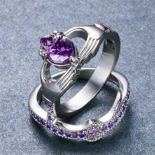 Purple Amethyst Heart Ring Set - Bamos