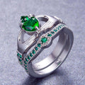 Emerald Green Heart Ring Set - Bamos