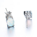White/Blue Opal Oval Stud Earrings - Bamos