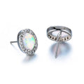 White/Blue Fire Opal Oval Stud Earrings - Bamos