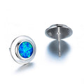 Blue/White Fire Opal Round Stud Earrings - Bamos