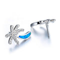 White/Blue Opal Coconut Tree Stud Earrings - Bamos