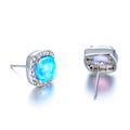 White/Blue Opal Round Stud Earrings - Bamos