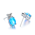 White/Blue Opal Oval Stud Earrings - Bamos