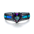 October Birthstone Ring Rainbow Opal Wedding Rings - Bamos