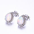 White/Blue Opal Water Drop Stud Earrings - Bamos